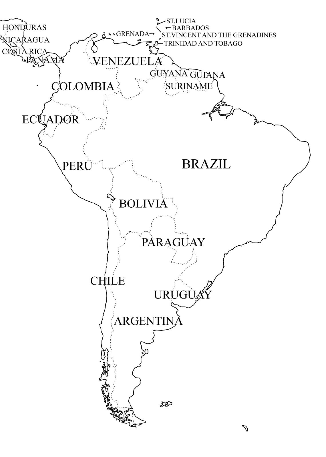 03. Printable South America countries map quiz (pdf)  South america map,  South america, North america map