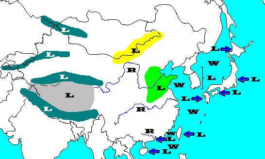 physical map of east asia with rivers